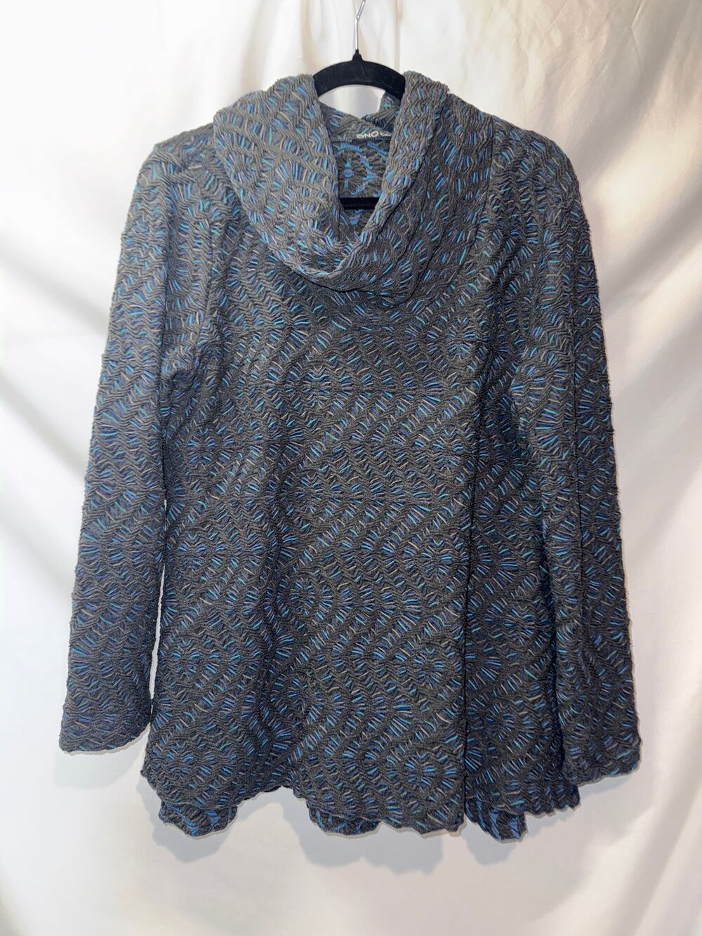 Sno Skins L Gray Blue Textured Cowl Neck Tunic Sweater Made USA Artsy